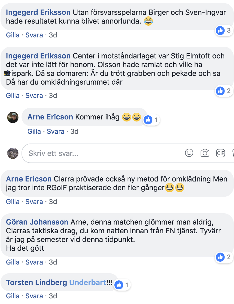 Diskussion på Facebook från matchen 1974