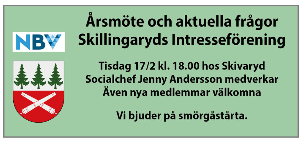 Årsmöte med Skillingaryds Intresseförening den 17 februari 2026